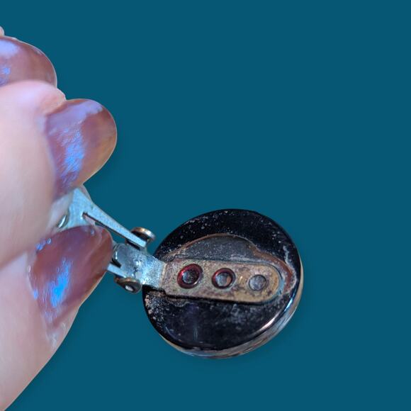 1960s Bewitching Glitter Lucite Clip-On Earrings ~ moons cabochon clear matrix - Picture 9 of 9